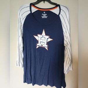 Houston Astros Fanatics Women's Iconic Pinstripe Raglan 3/4-Sleeve T-Shirt